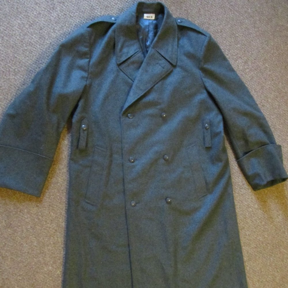 Wool Double-breasted Men's Trench Coat Green/Gray